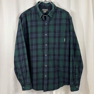 Men’s Eddie Bauer Blackwatch Blue Green Plaid Flannel Button Down Shirt Large